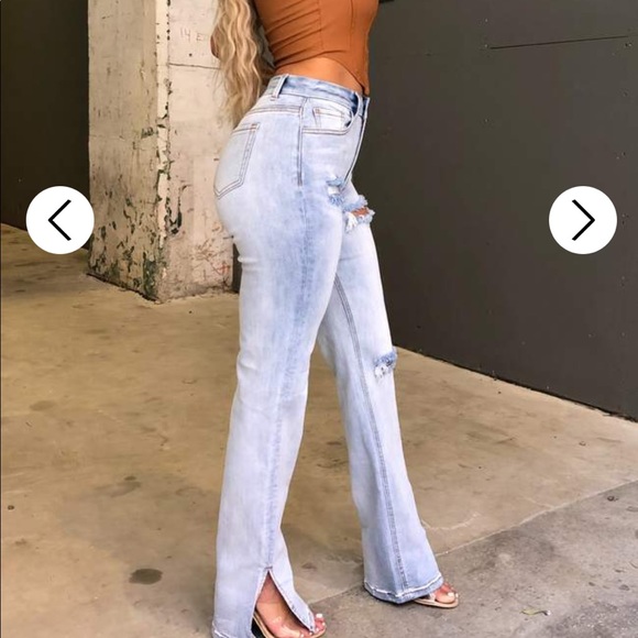 HONEYBUM FIA DISTRESSED SPLIT HEM JEAN - Picture 2 of 9